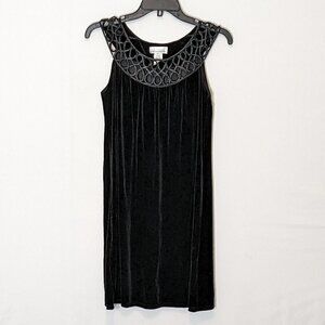 Women's EN FOCUS Black Velvet Sleeveless Tank Dress; Black Laced Ribbon; Size 6P